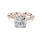 3.08 CT Cushion Cut Three Stone Diamond Engagement Ring with Pavé Band