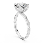 3.08 CT Cushion Cut Three Stone Diamond Engagement Ring with Pavé Band