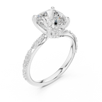 3.08 CT Cushion Cut Three Stone Diamond Engagement Ring with Pavé Band