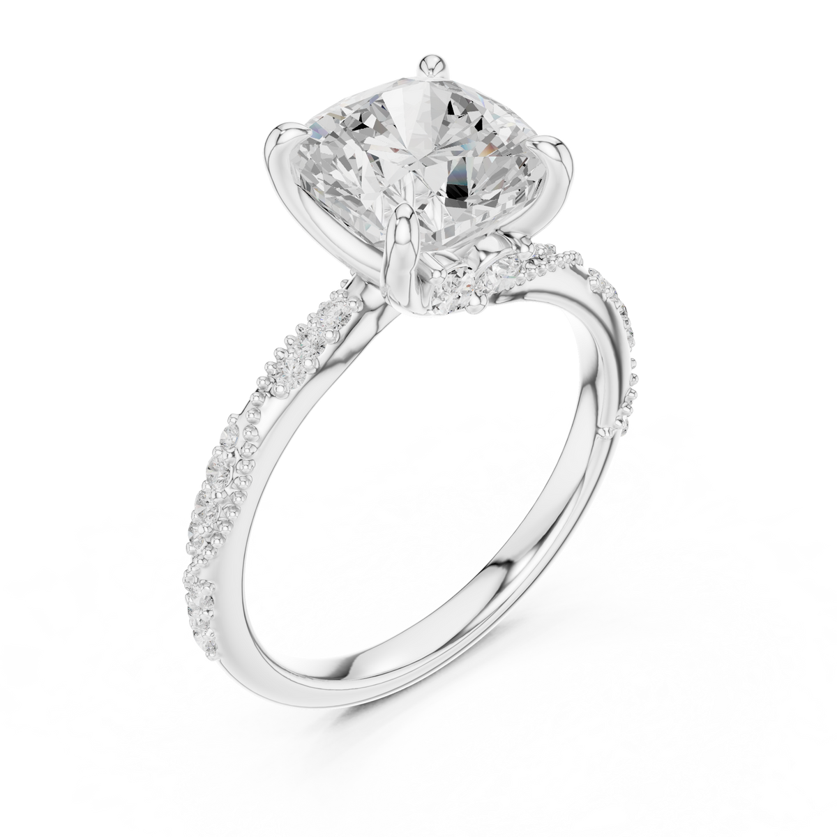 3.08 ct Cushion Cut Diamond Engagement Ring with Pavé Band – view 3 of 12, lab grown diamond band | Jewelix Atelier