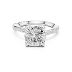 3.08 CT Cushion Cut Three Stone Diamond Engagement Ring with Pavé Band