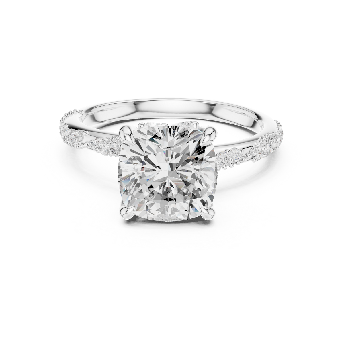 3.08 ct Cushion Cut Diamond Engagement Ring with Pavé Band — Jewelix Atelier