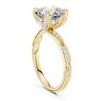3.08 CT Cushion Cut Three Stone Diamond Engagement Ring with Pavé Band