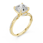 3.08 CT Cushion Cut Three Stone Diamond Engagement Ring with Pavé Band