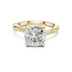 3.08 CT Cushion Cut Three Stone Diamond Engagement Ring with Pavé Band