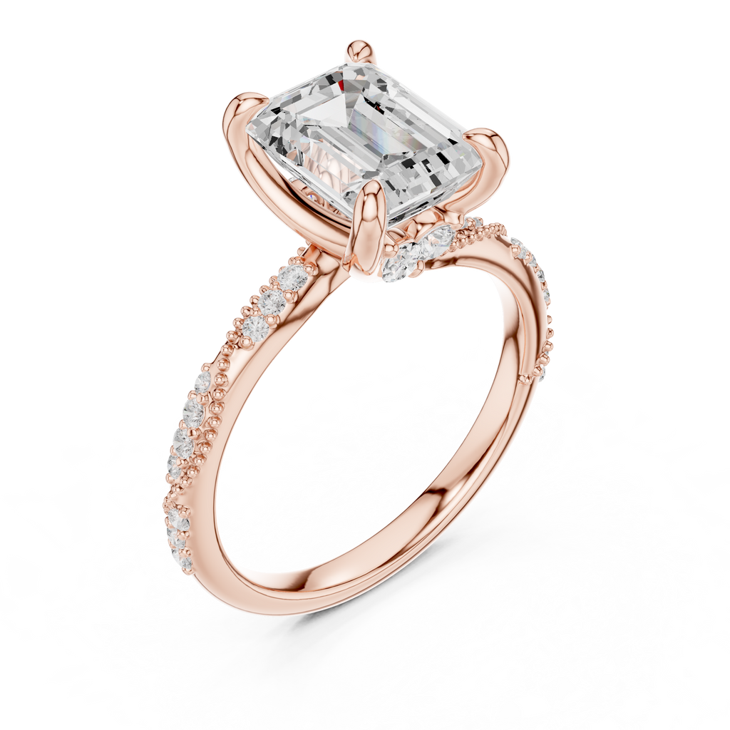 2.95 CT Emerald Cut Three Stone Diamond Engagement Ring with Hidden Accent Diamonds