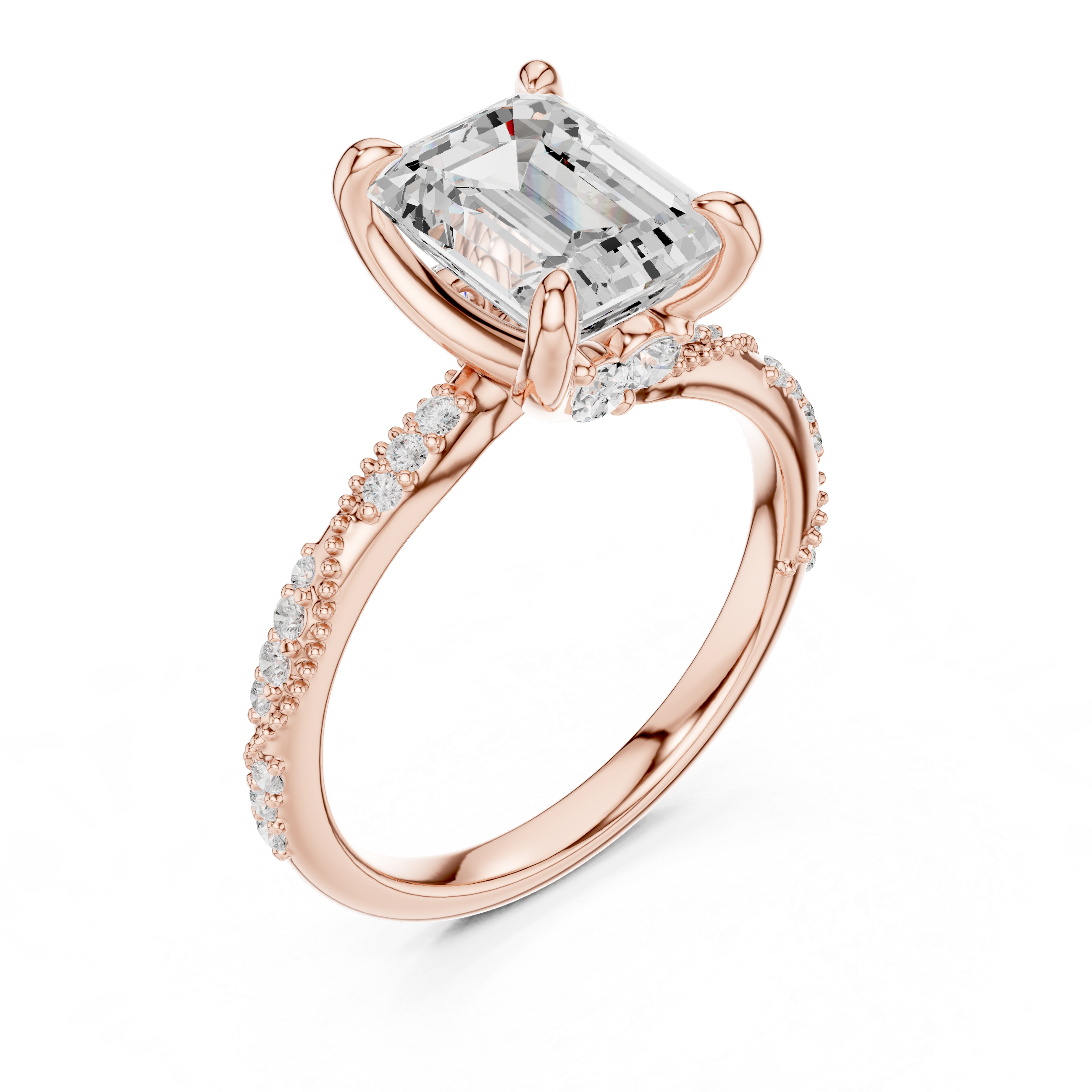2.95 CT Emerald Cut Three Stone Diamond Engagement Ring with Hidden Accent Diamonds