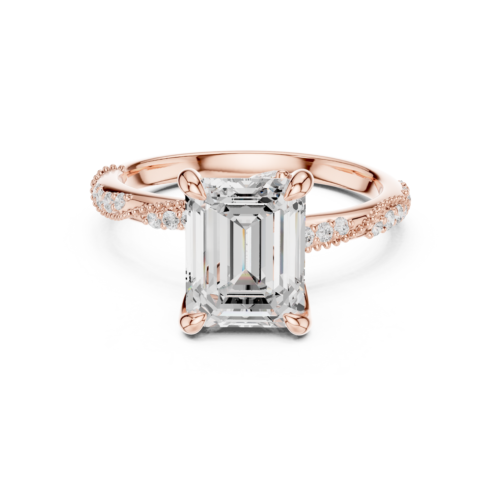 2.95 CT Emerald Cut Three Stone Diamond Engagement Ring with Hidden Accent Diamonds