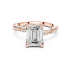 2.95 CT Emerald Cut Three Stone Diamond Engagement Ring with Hidden Accent Diamonds