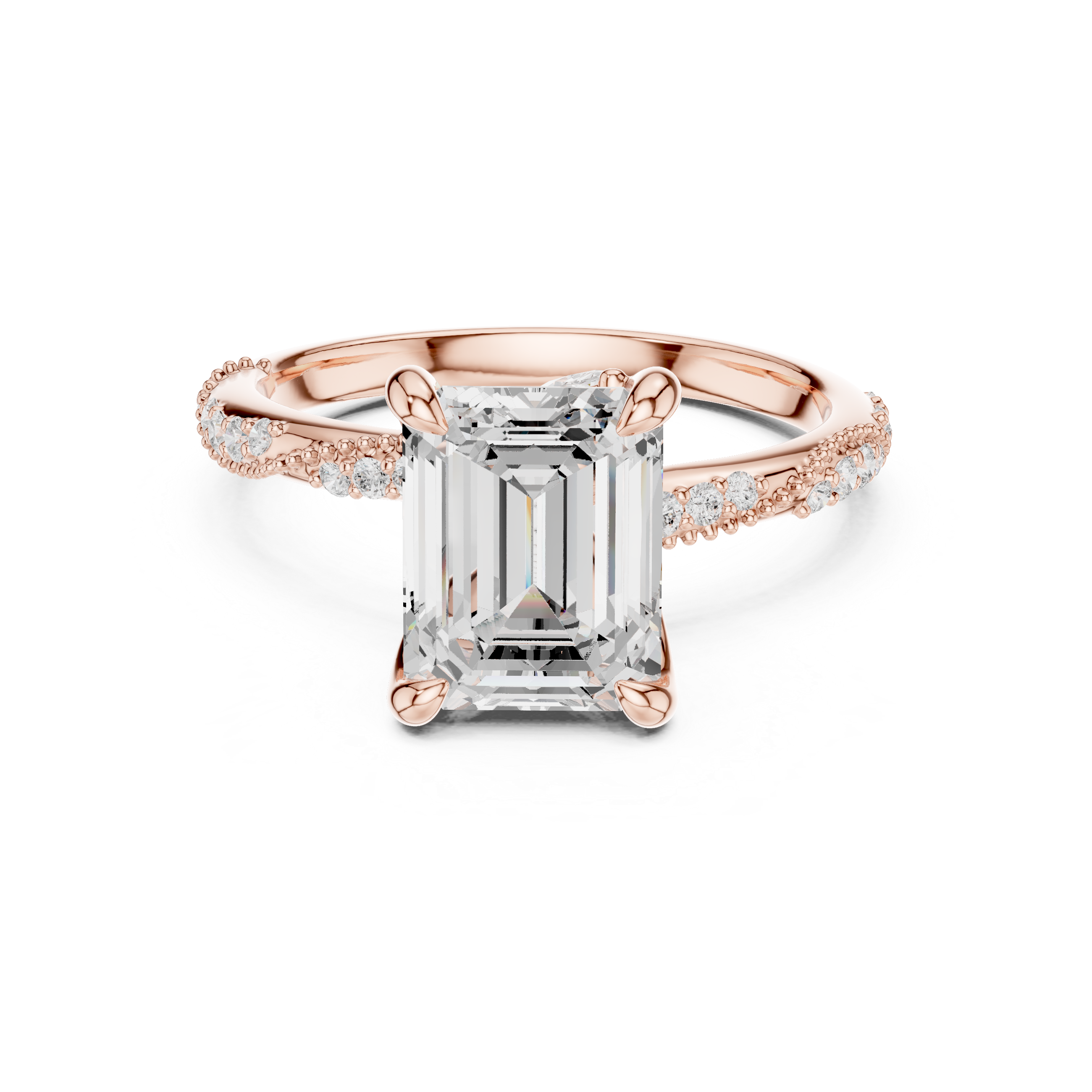 2.95 CT Emerald Cut Three Stone Diamond Engagement Ring with Hidden Accent Diamonds