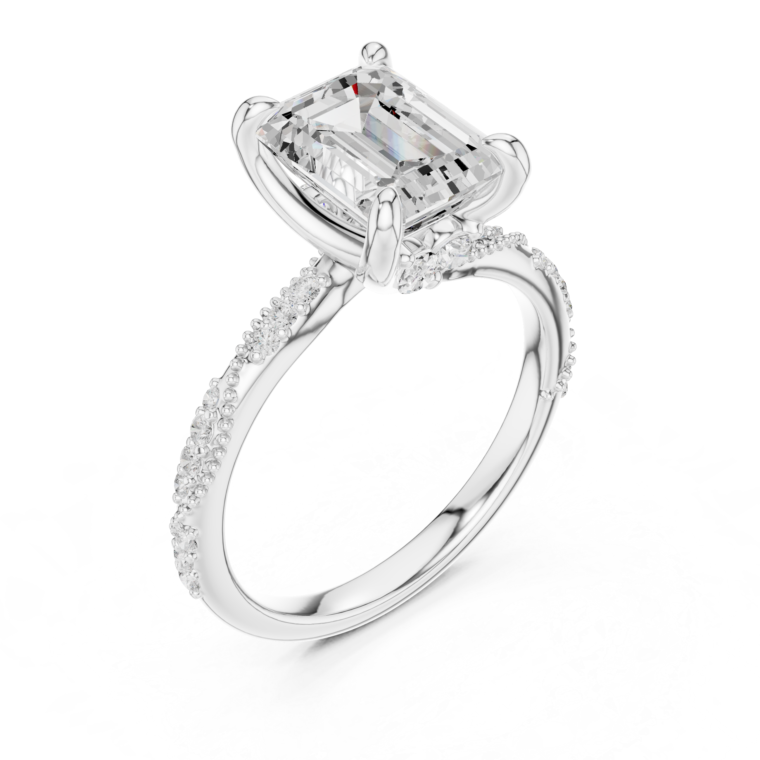 2.95 CT Emerald Cut Three Stone Diamond Engagement Ring with Hidden Accent Diamonds