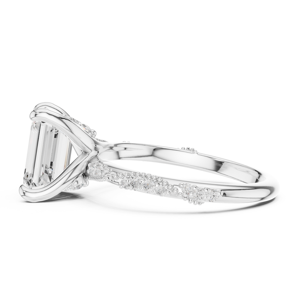 2.95 CT Emerald Cut Three Stone Diamond Engagement Ring with Hidden Accent Diamonds