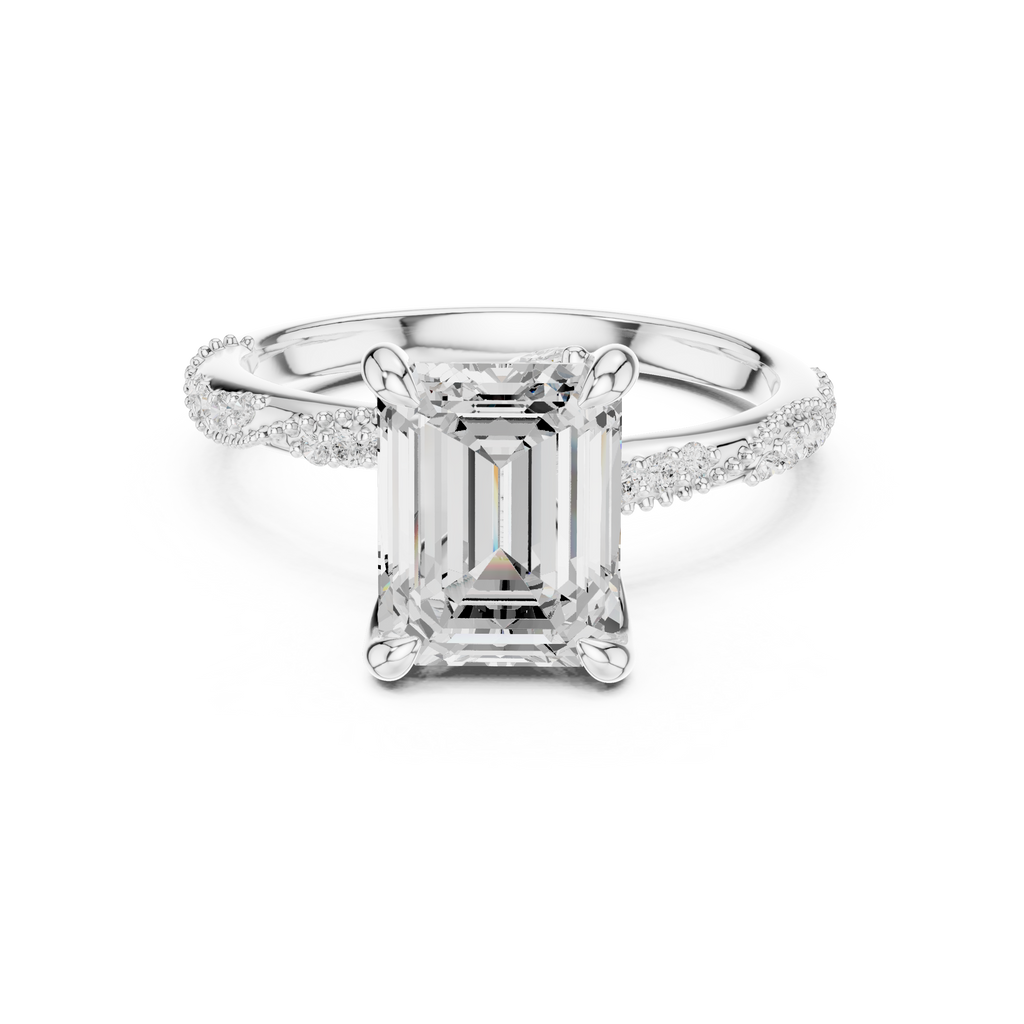 2.95 CT Emerald Cut Three Stone Diamond Engagement Ring with Hidden Accent Diamonds