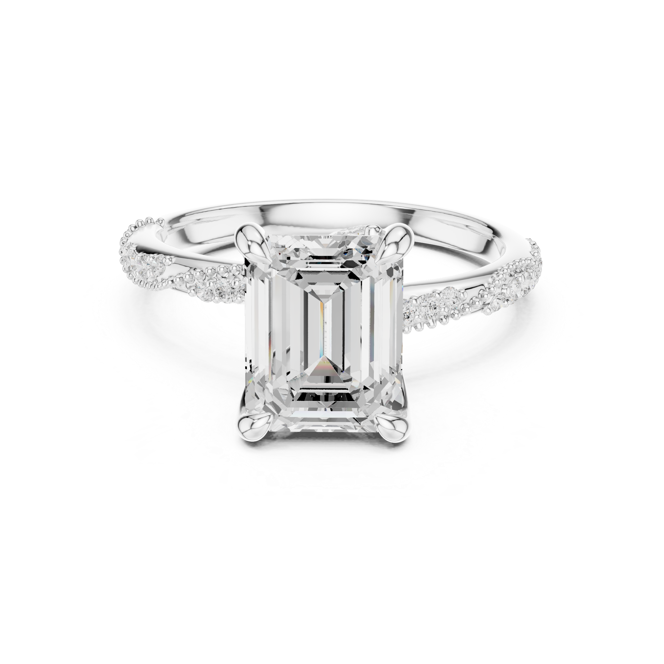 2.95 CT Emerald Cut Three Stone Diamond Engagement Ring with Hidden Accent Diamonds