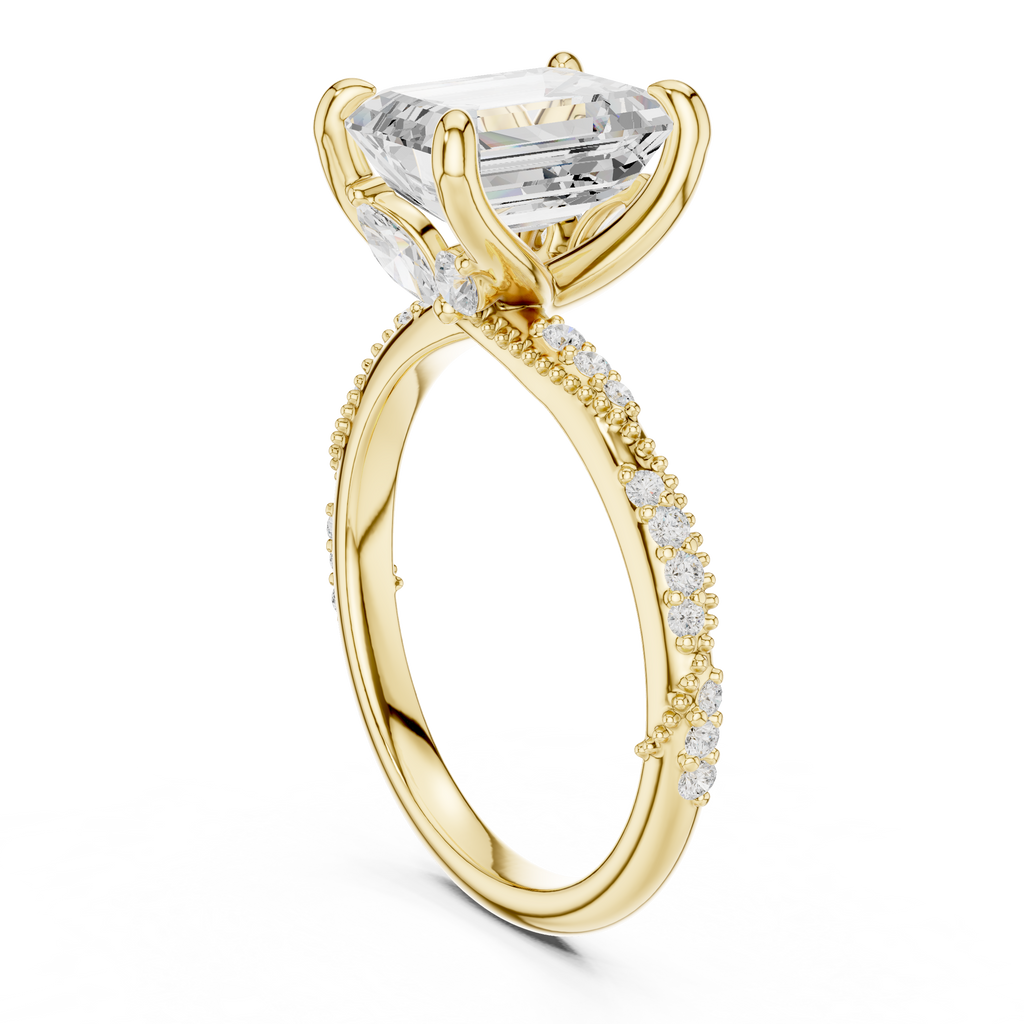 2.95 CT Emerald Cut Three Stone Diamond Engagement Ring with Hidden Accent Diamonds