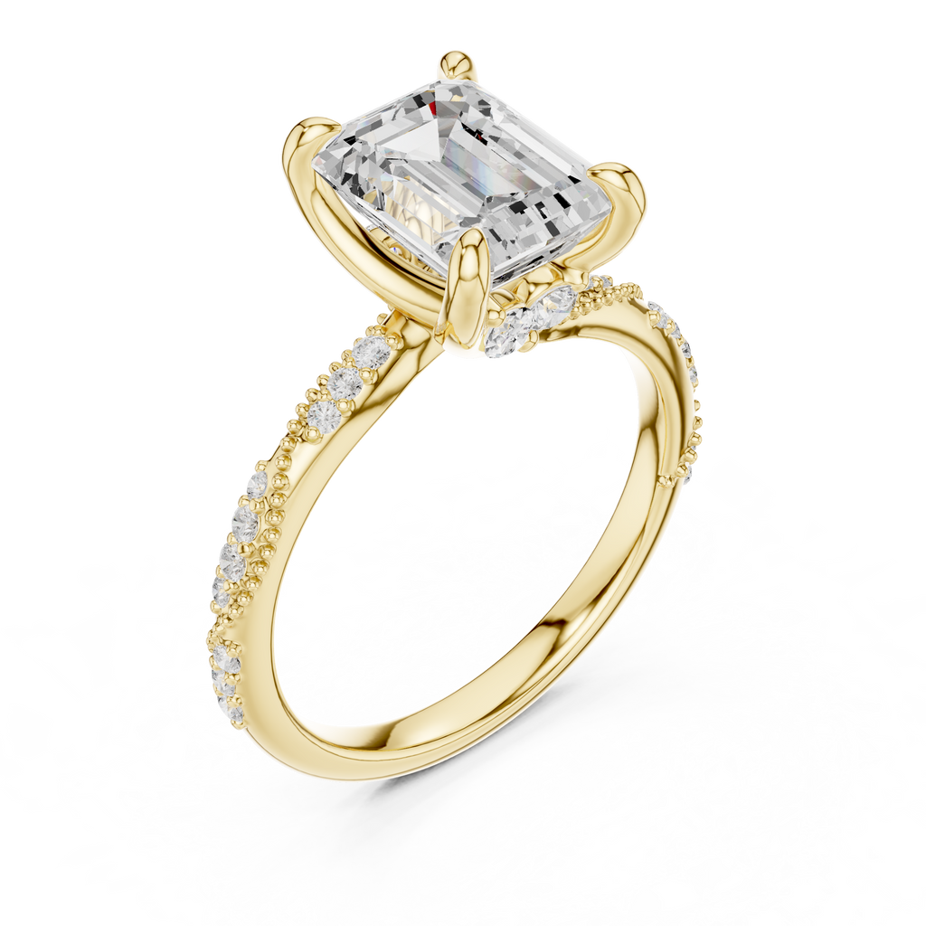 2.95 CT Emerald Cut Three Stone Diamond Engagement Ring with Hidden Accent Diamonds