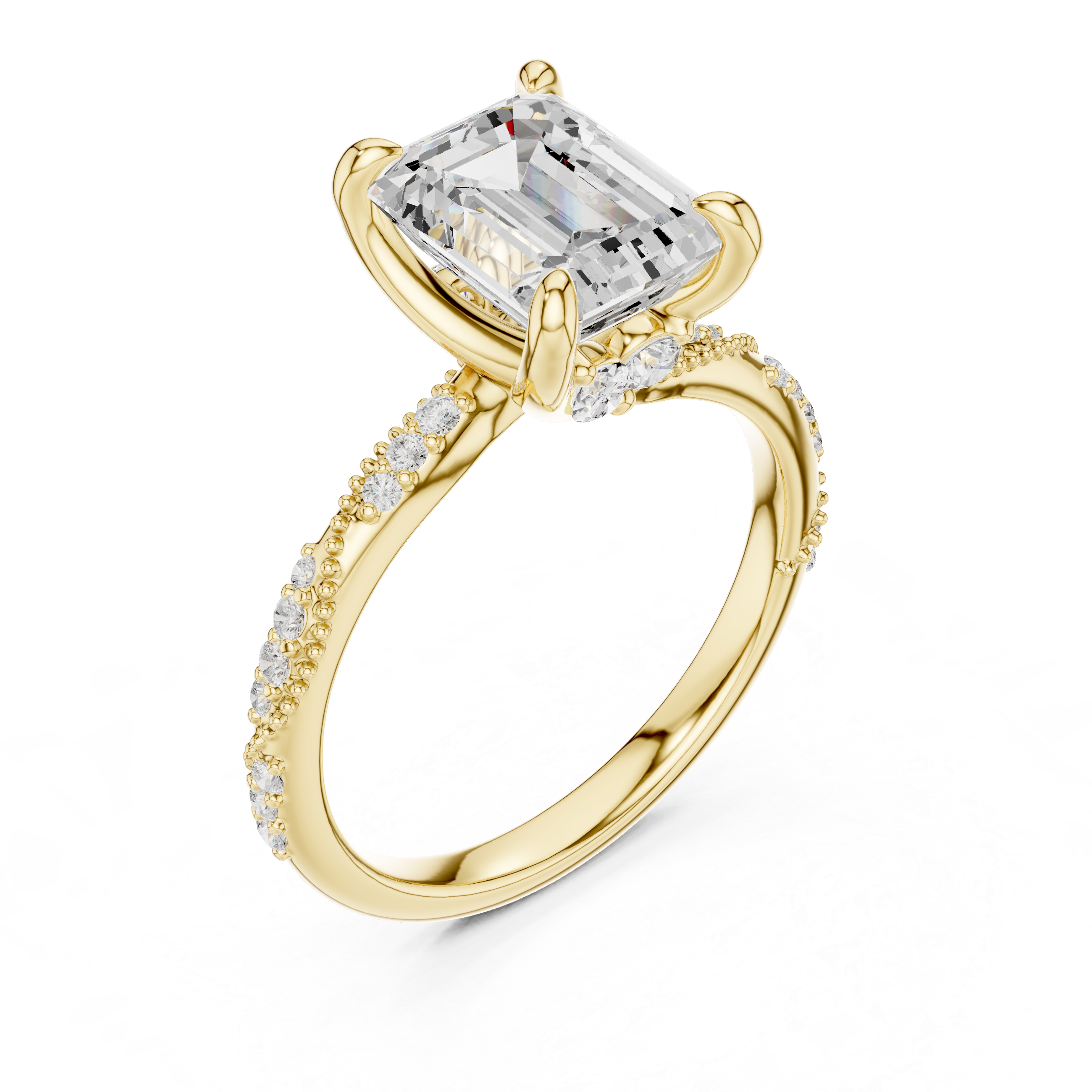 2.95 CT Emerald Cut Three Stone Diamond Engagement Ring with Hidden Accent Diamonds