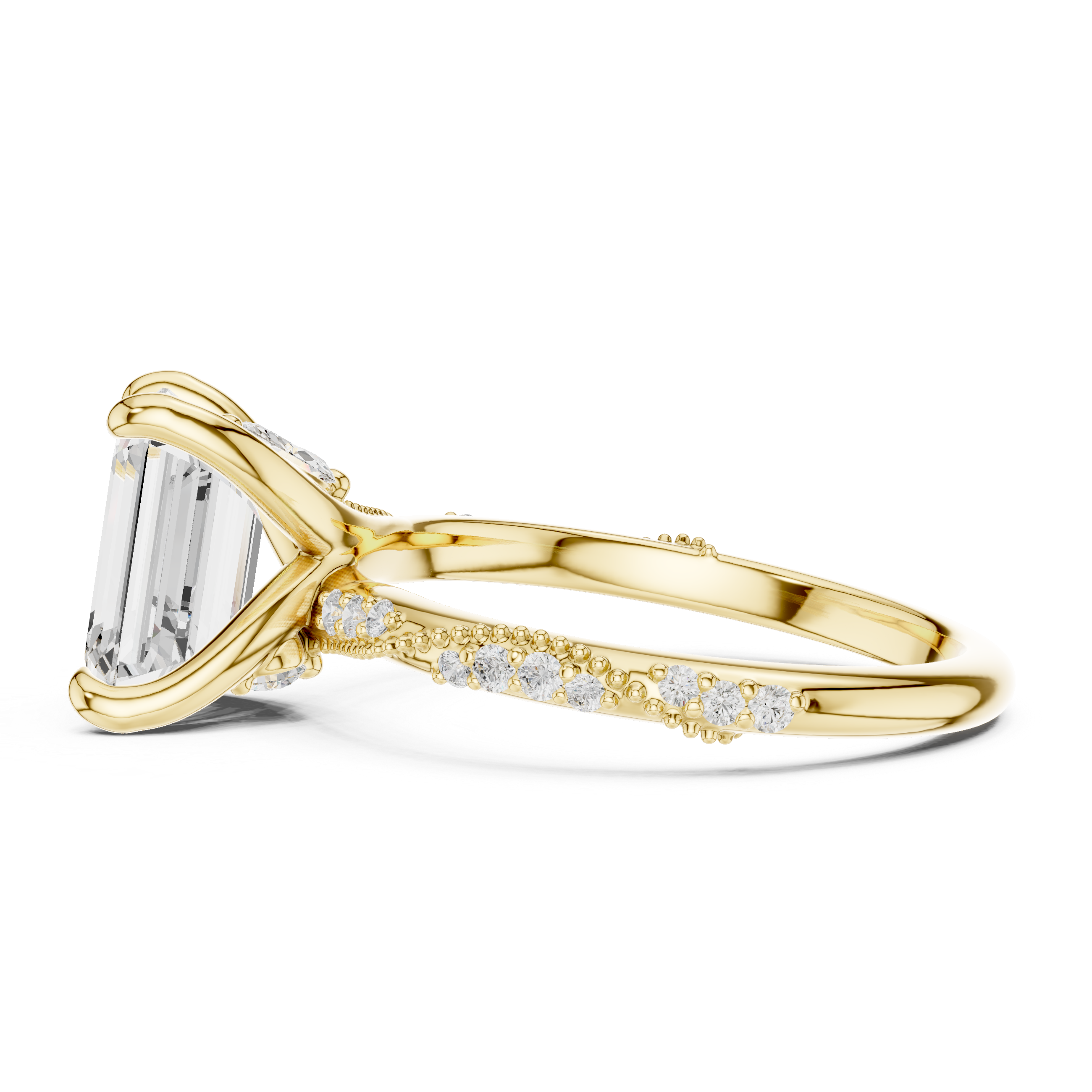 2.95 CT Emerald Cut Three Stone Diamond Engagement Ring with Hidden Accent Diamonds