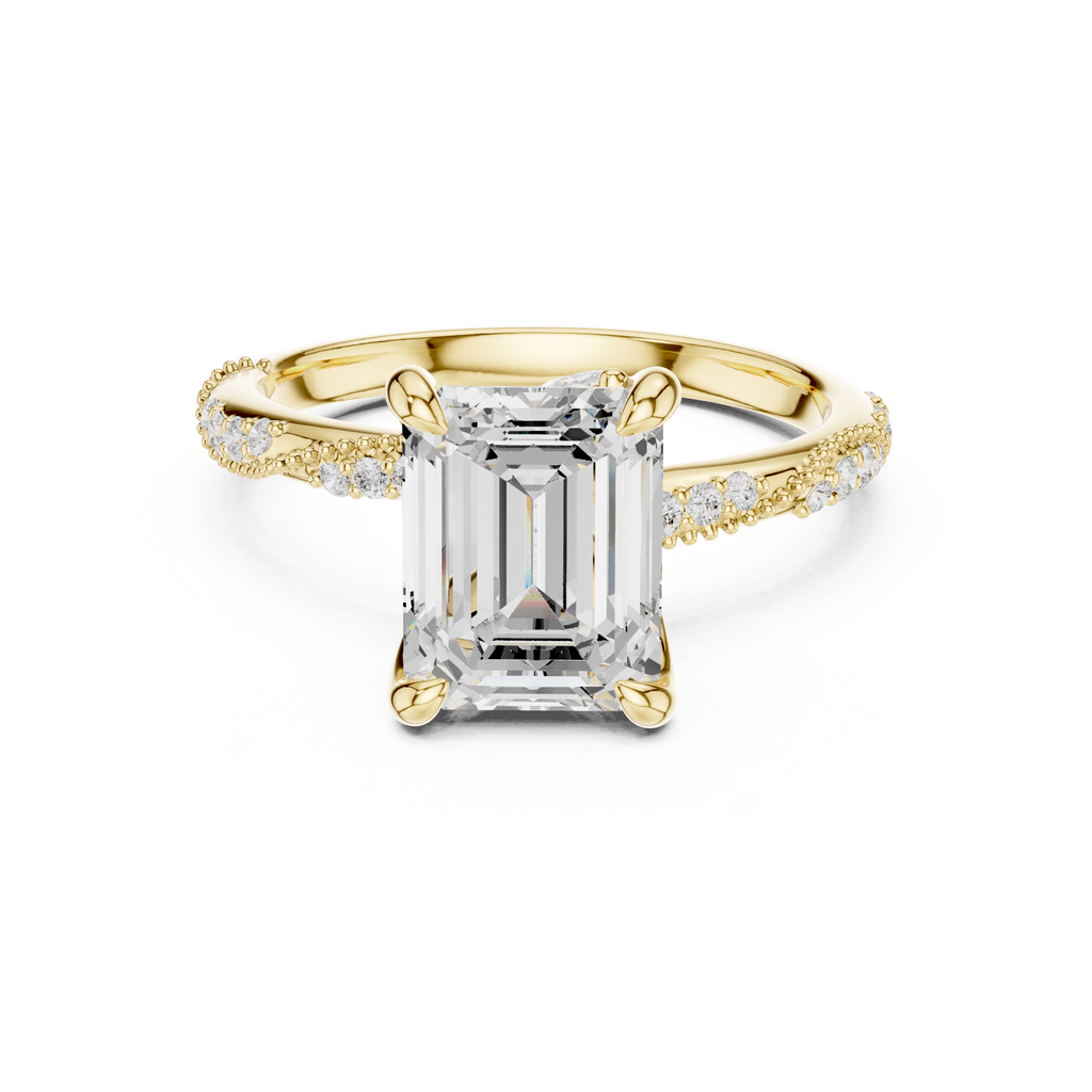 2.95 CT Emerald Cut Three Stone Diamond Engagement Ring with Hidden Accent Diamonds