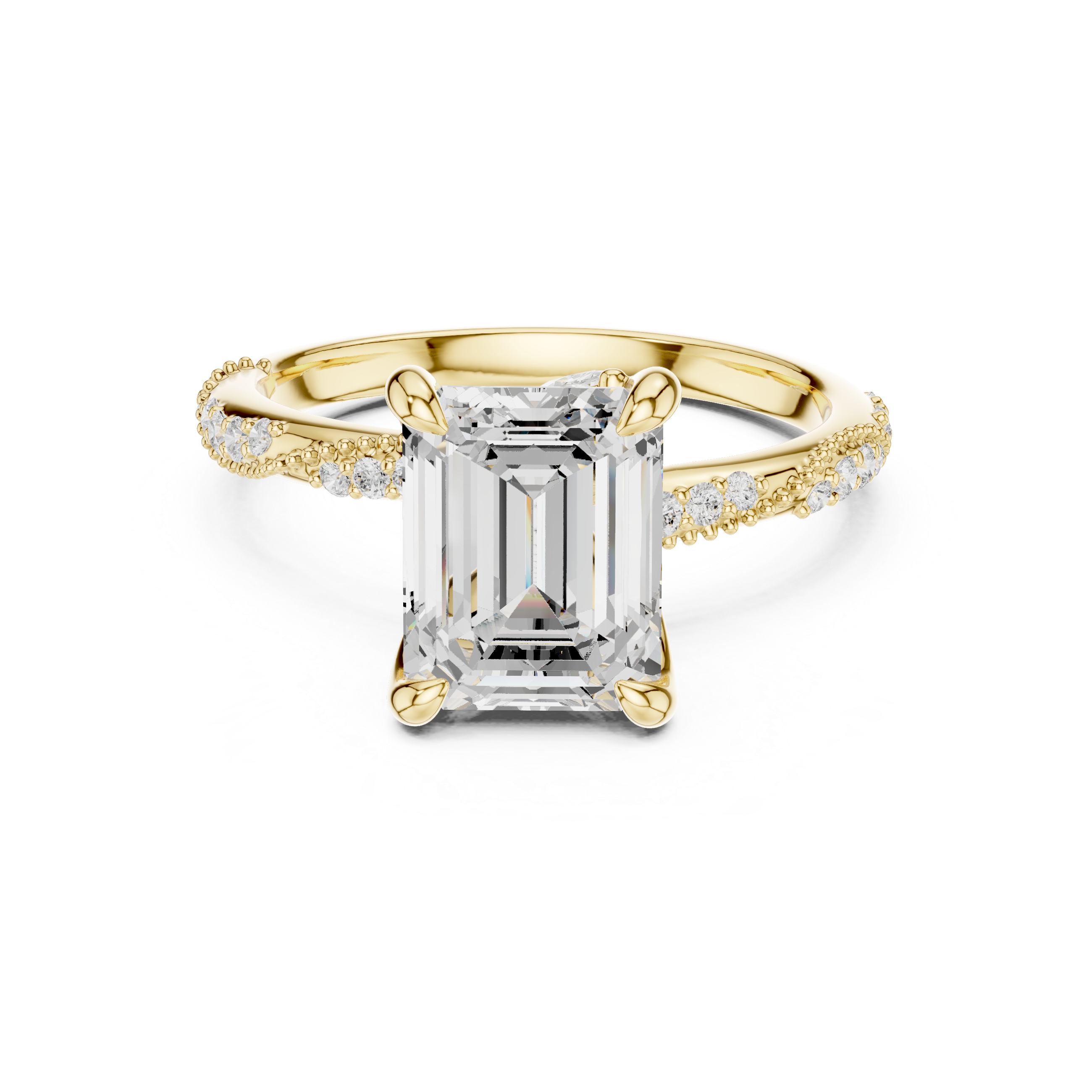 2.95 CT Emerald Cut Three Stone Diamond Engagement Ring with Hidden Accent Diamonds