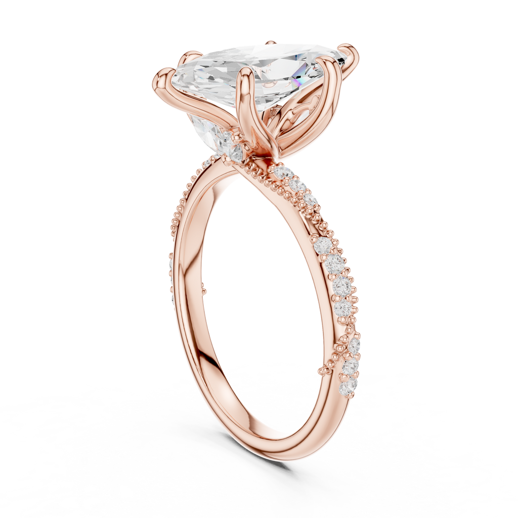 2.53 CT Marquise Cut Three Stone Diamond Engagement Ring with Pavé Band
