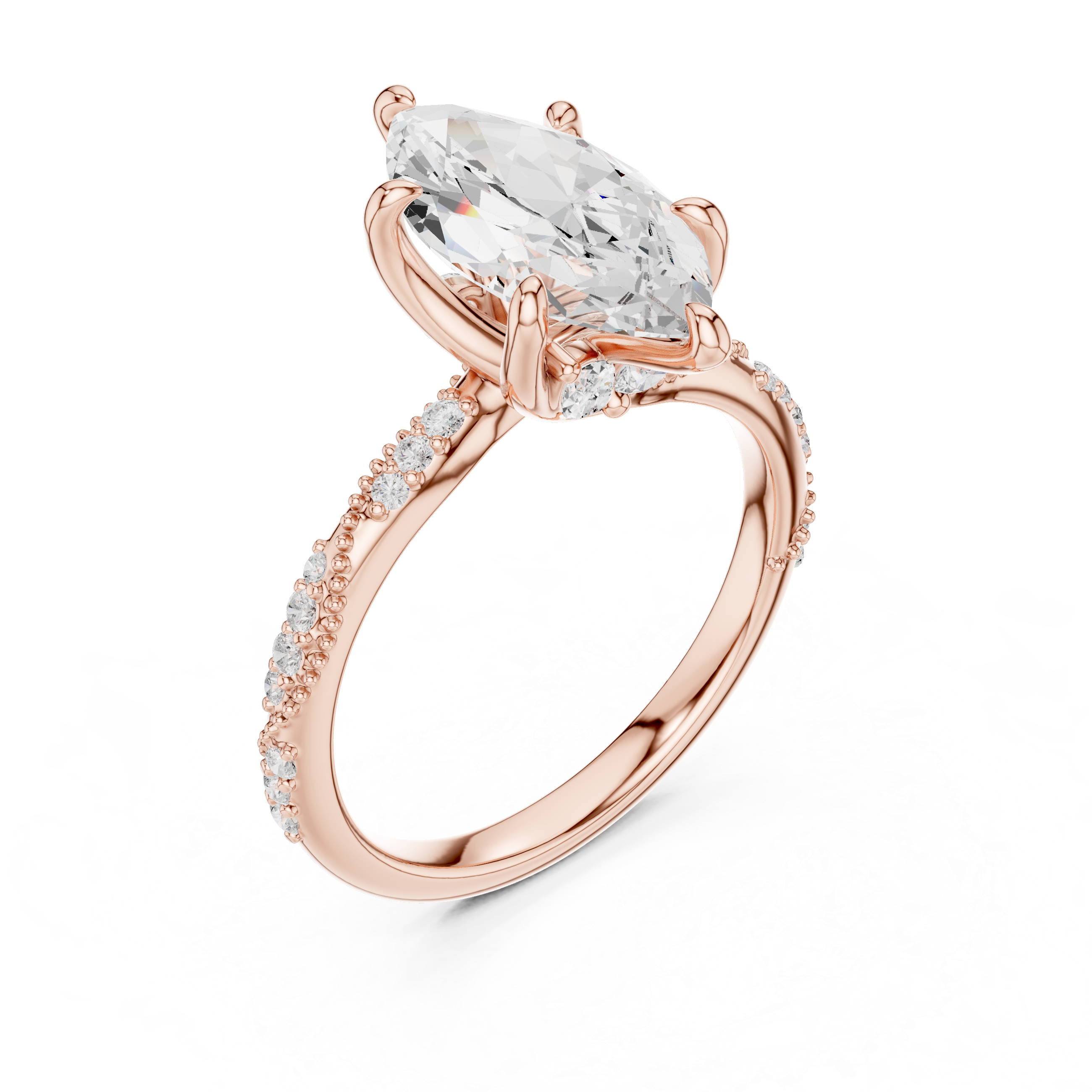 2.53 CT Marquise Cut Three Stone Diamond Engagement Ring with Pavé Band