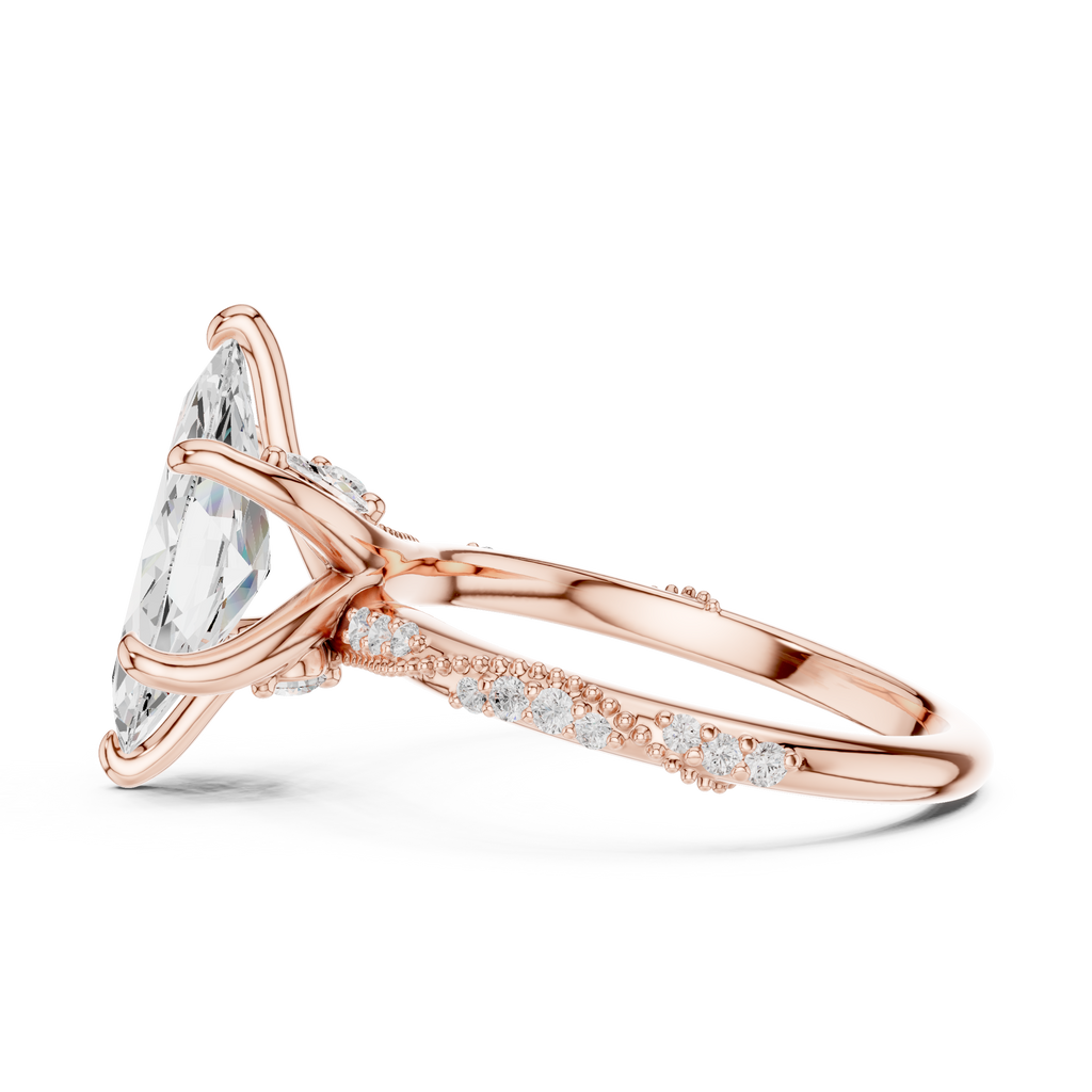 2.53 CT Marquise Cut Three Stone Diamond Engagement Ring with Pavé Band