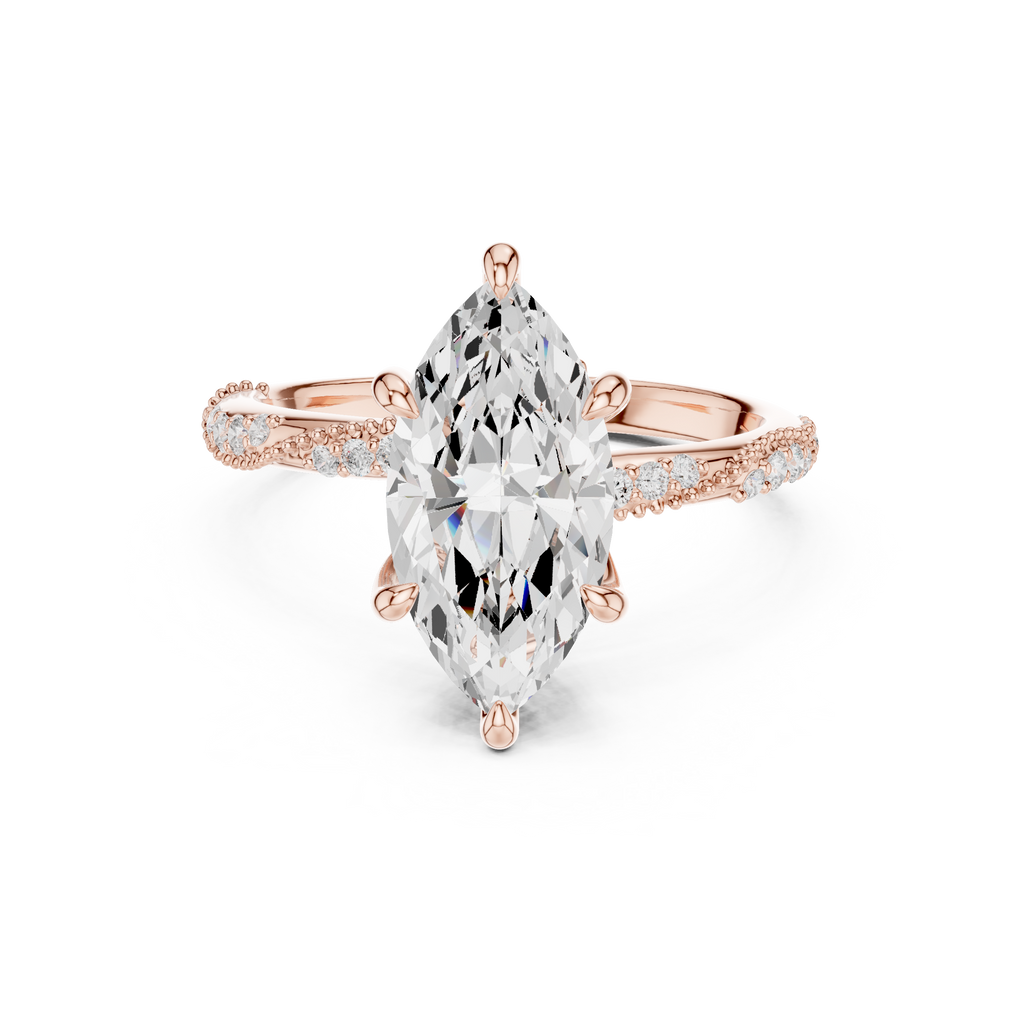 2.53 CT Marquise Cut Three Stone Diamond Engagement Ring with Pavé Band