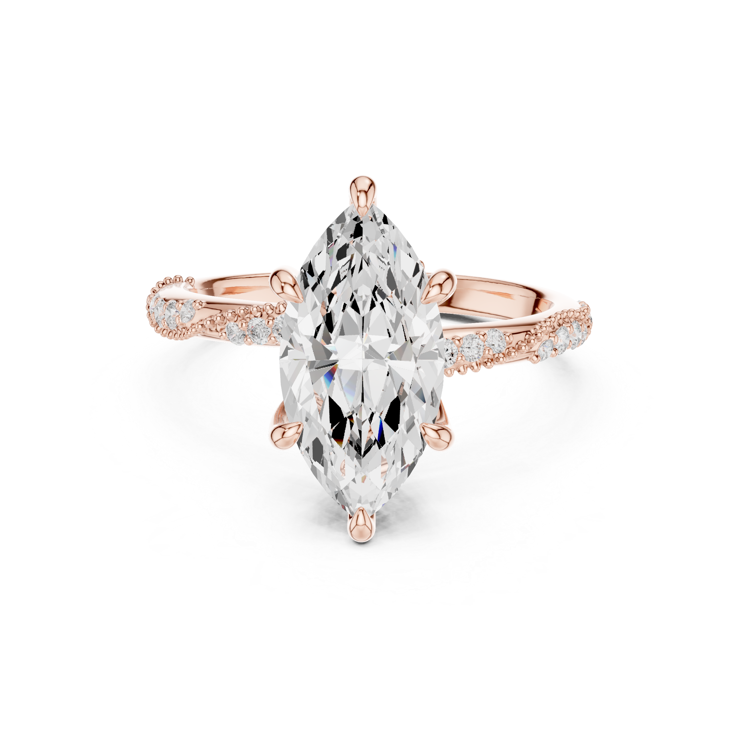 2.53 CT Marquise Cut Three Stone Diamond Engagement Ring with Pavé Band