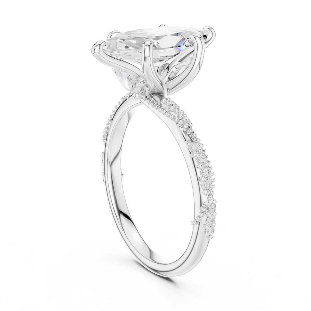 2.53 CT Marquise Cut Three Stone Diamond Engagement Ring with Pavé Band