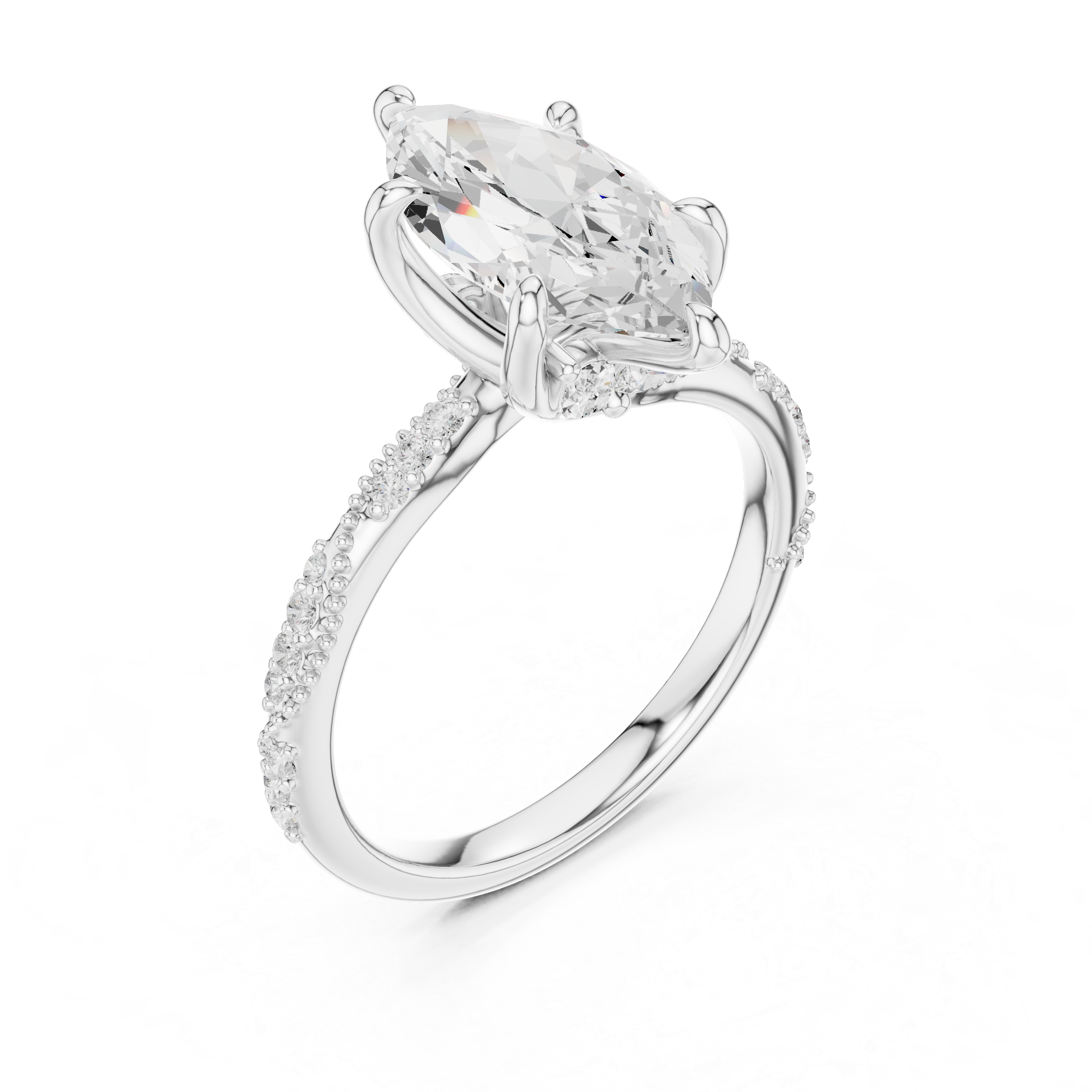 2.53 CT Marquise Cut Three Stone Diamond Engagement Ring with Pavé Band