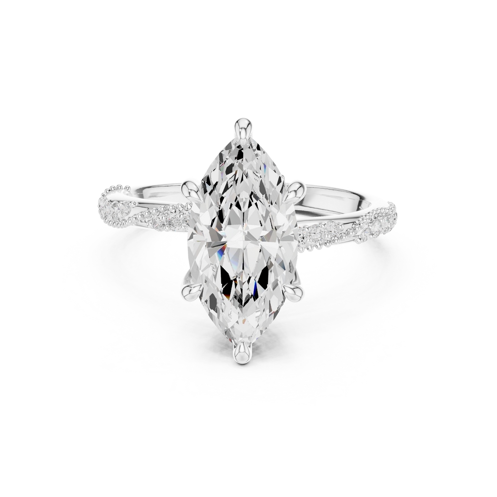 2.53 CT Marquise Cut Three Stone Diamond Engagement Ring with Pavé Band