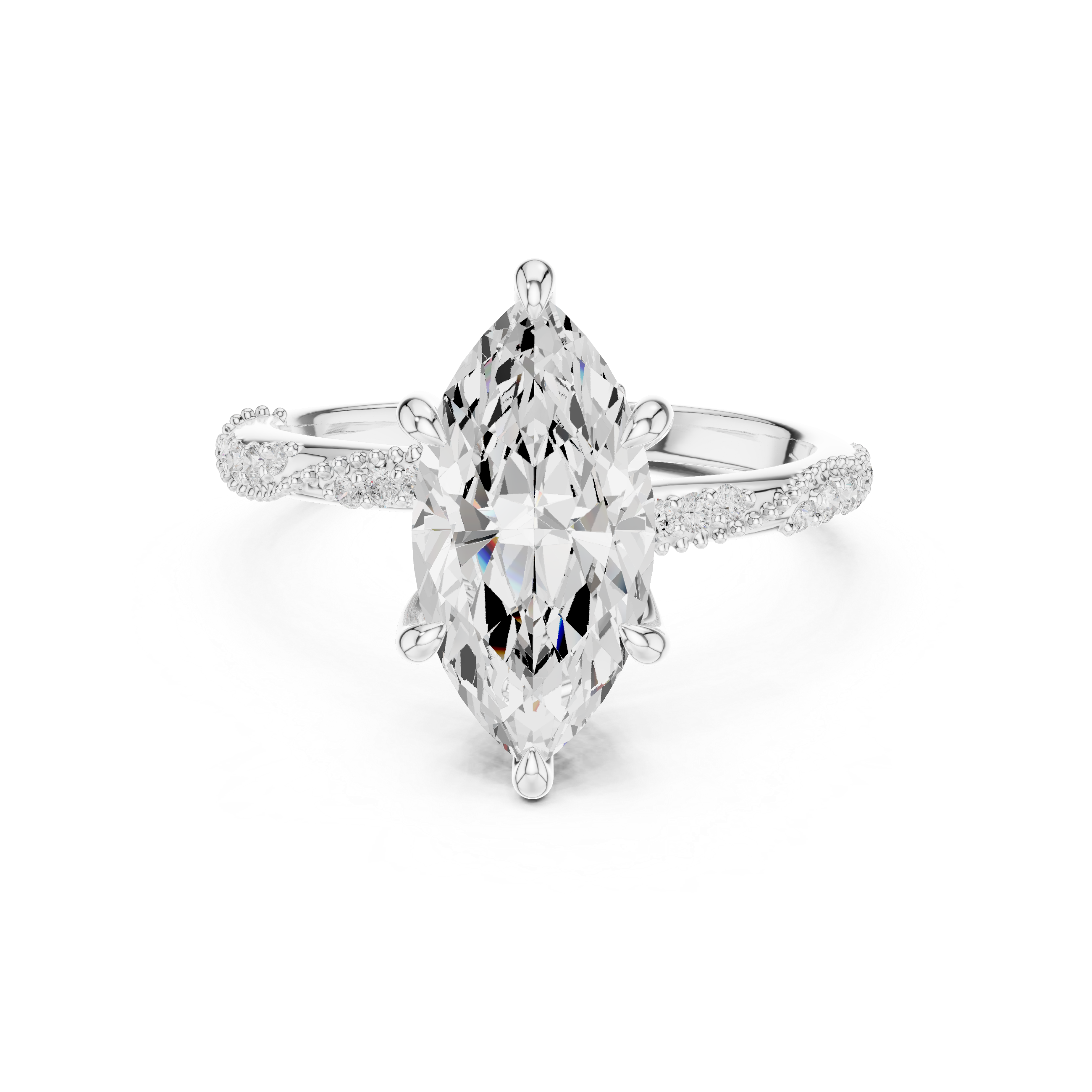 2.53 CT Marquise Cut Three Stone Diamond Engagement Ring with Pavé Band
