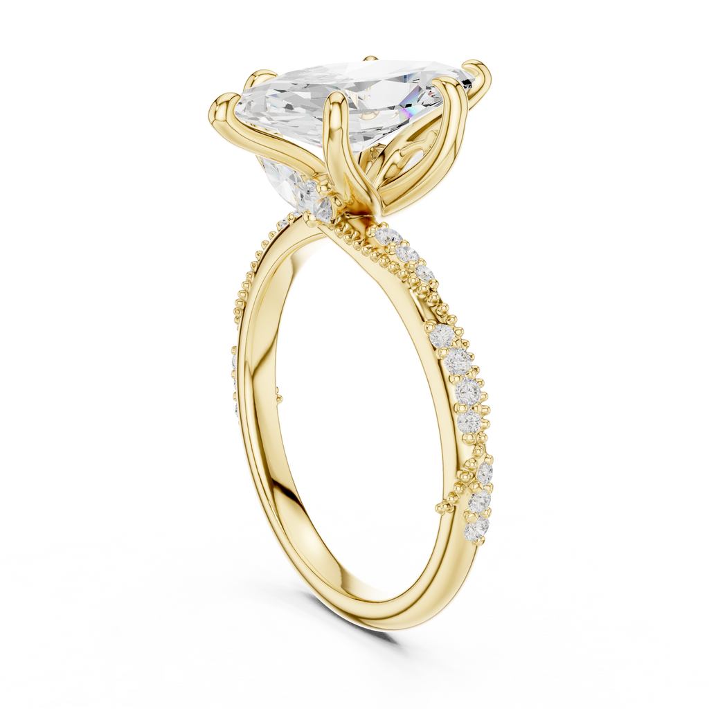 2.53 CT Marquise Cut Three Stone Diamond Engagement Ring with Pavé Band