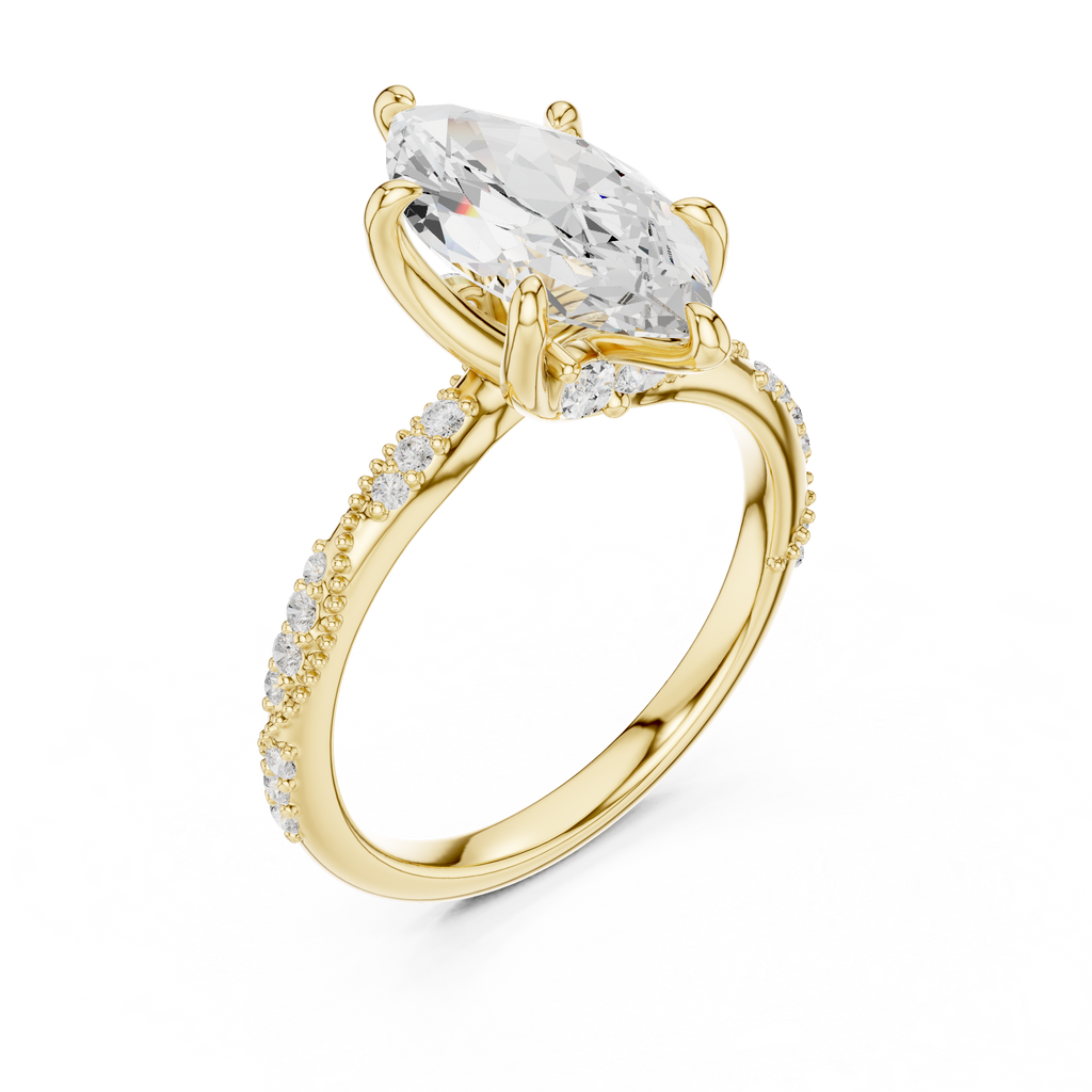 2.53 CT Marquise Cut Three Stone Diamond Engagement Ring with Pavé Band