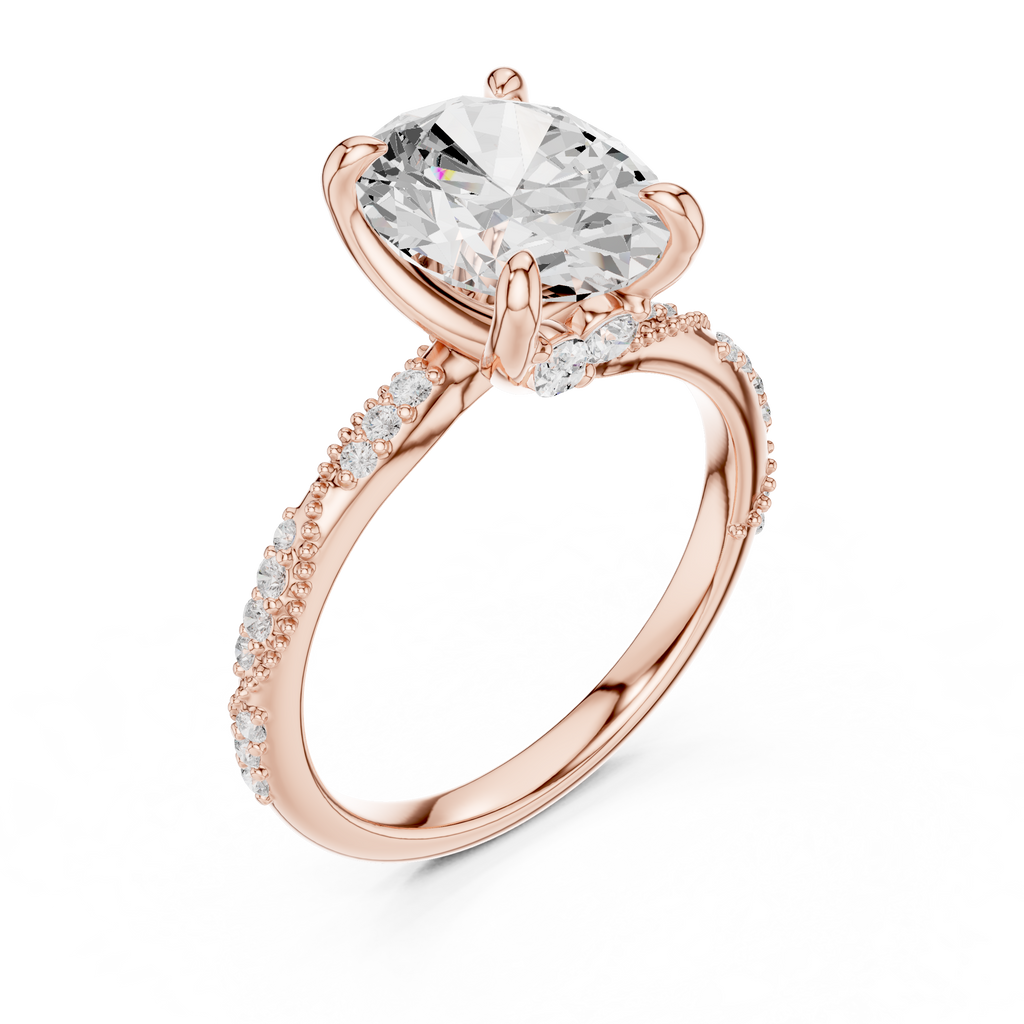 2.75 CT Oval Cut Three Stone Diamond Engagement Ring with Pavé Band