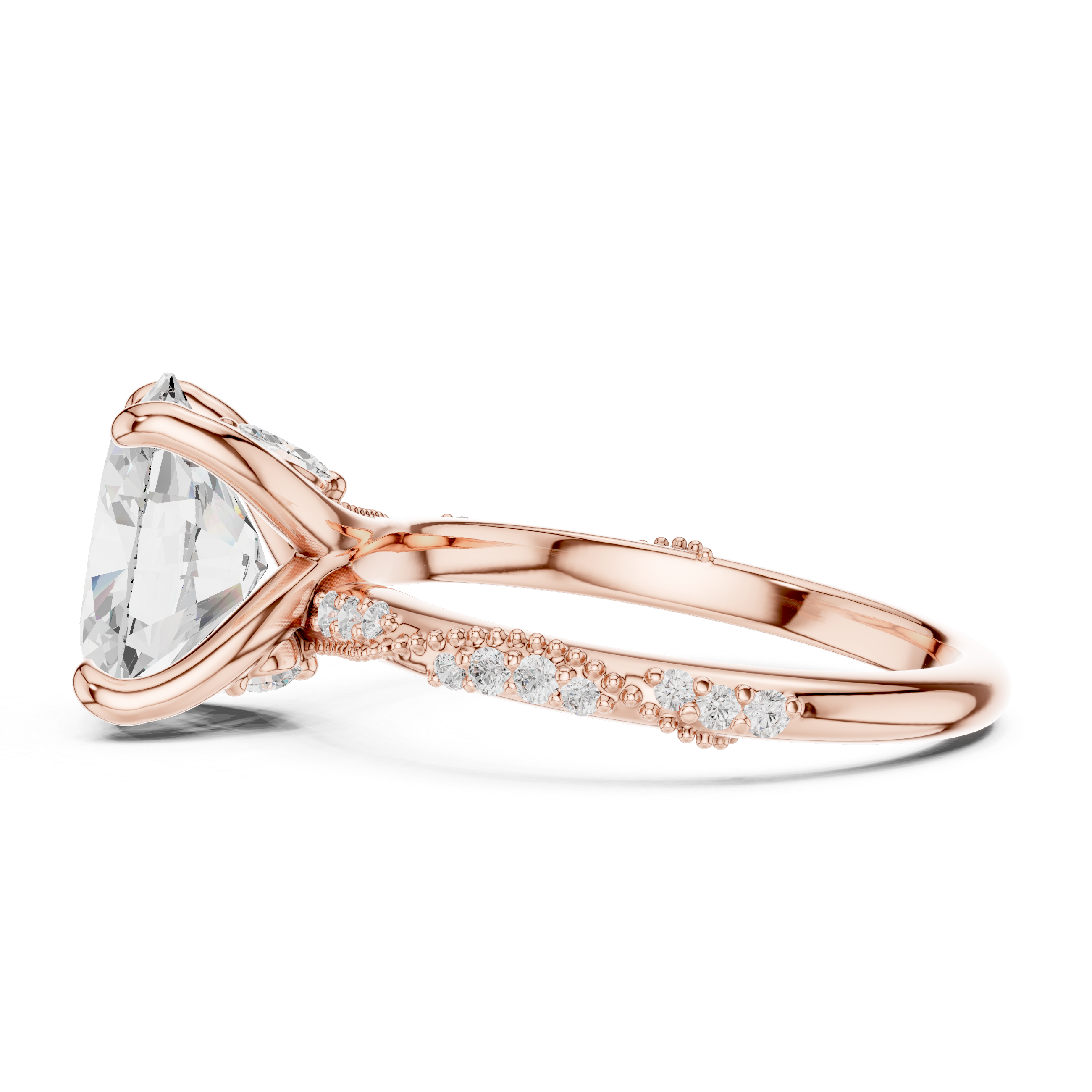 2.75 CT Oval Cut Three Stone Diamond Engagement Ring with Pavé Band