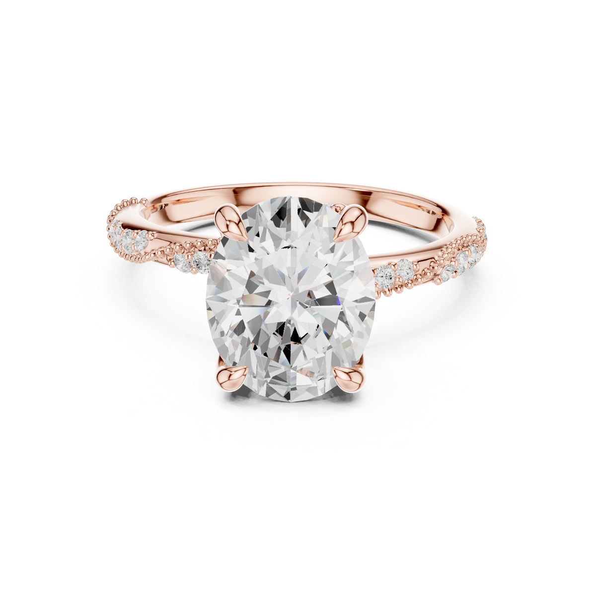 Oval Cut Three Stone Diamond Engagement Ring with Pavé Band – view 5 of 12, lab grown diamond band | Jewelix Atelier