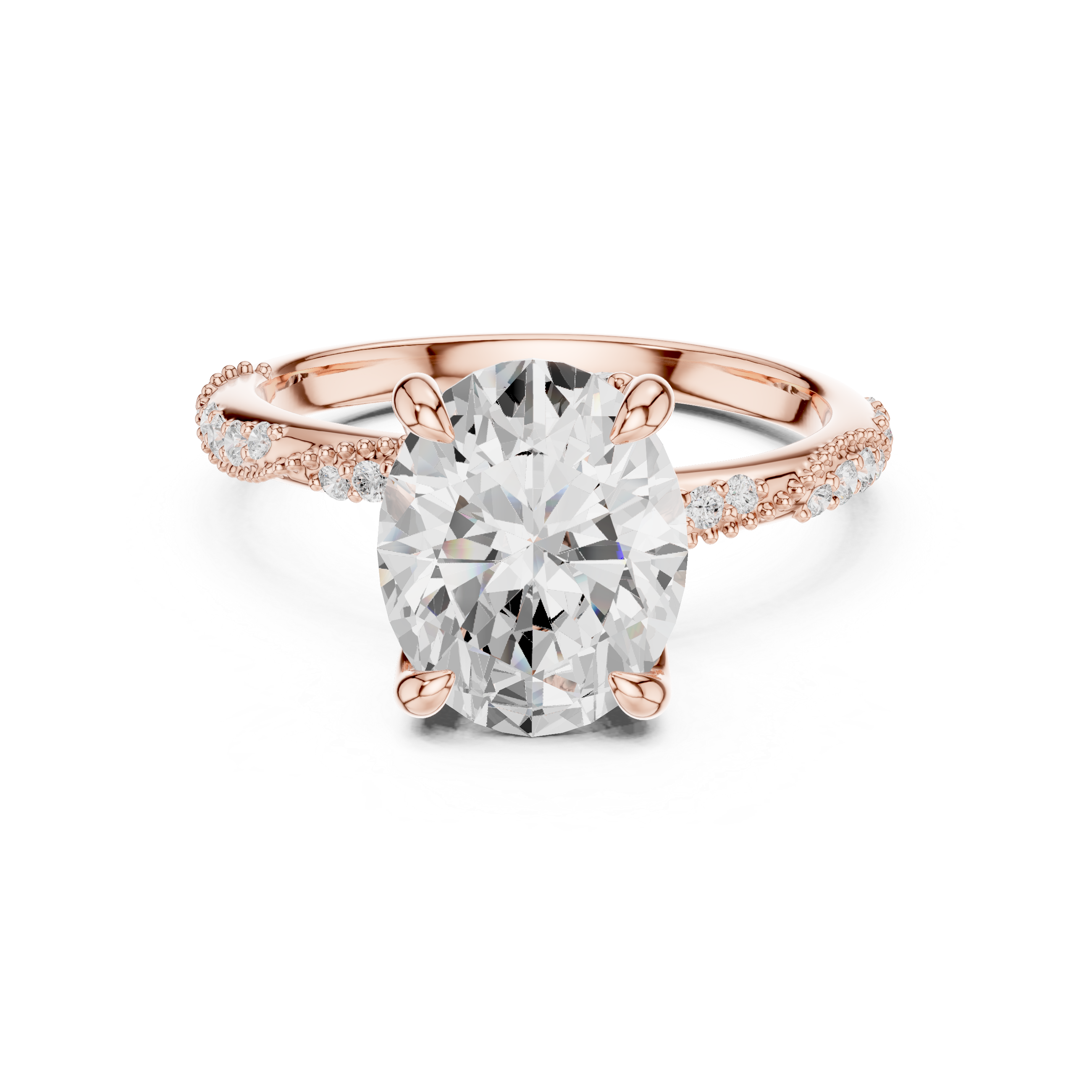 2.75 CT Oval Cut Three Stone Diamond Engagement Ring with Pavé Band