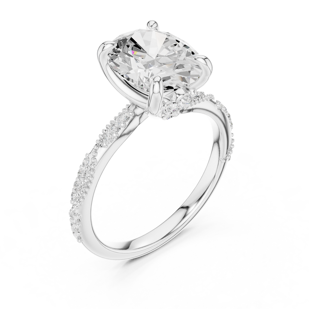 2.75 CT Oval Cut Three Stone Diamond Engagement Ring with Pavé Band