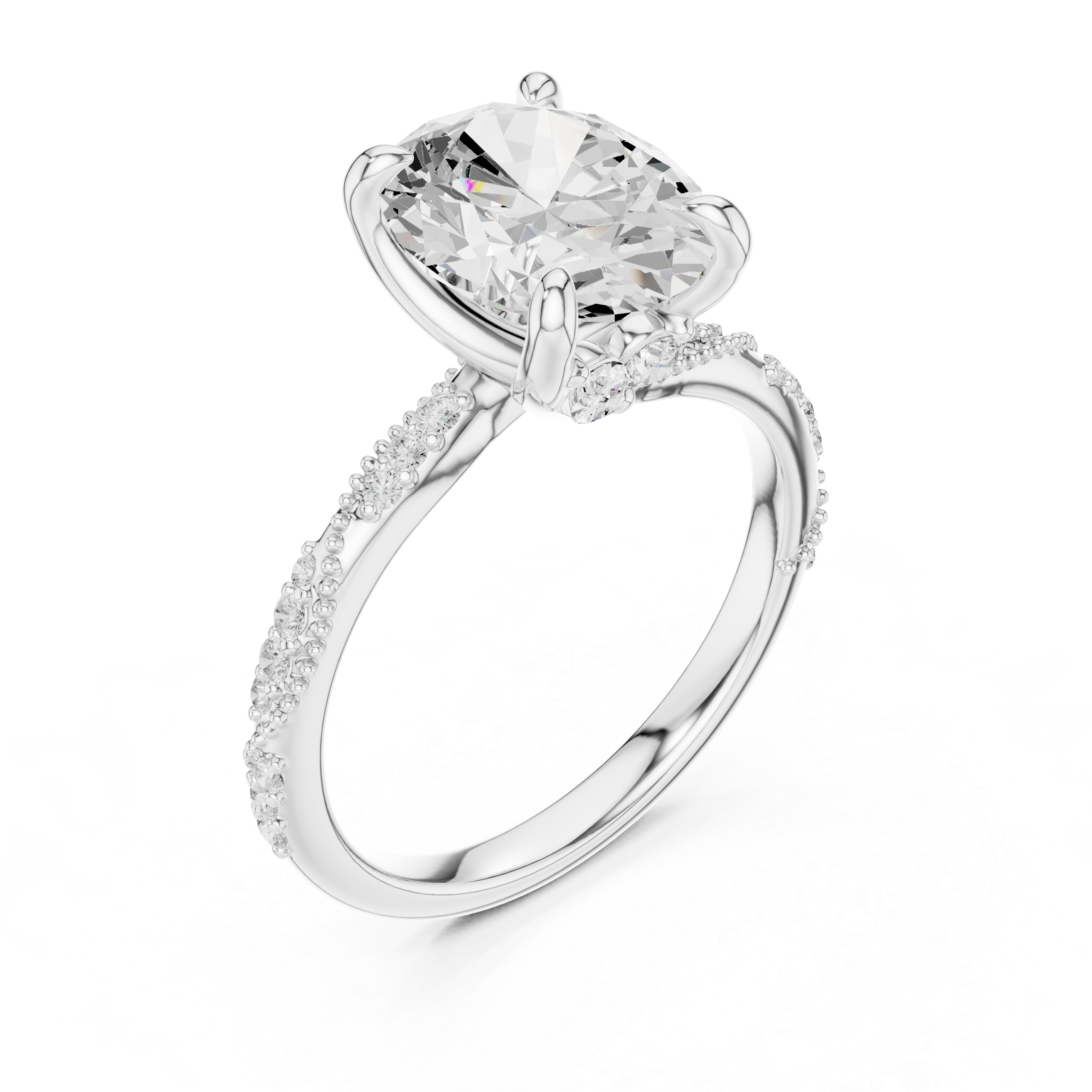 2.75 CT Oval Cut Three Stone Diamond Engagement Ring with Pavé Band