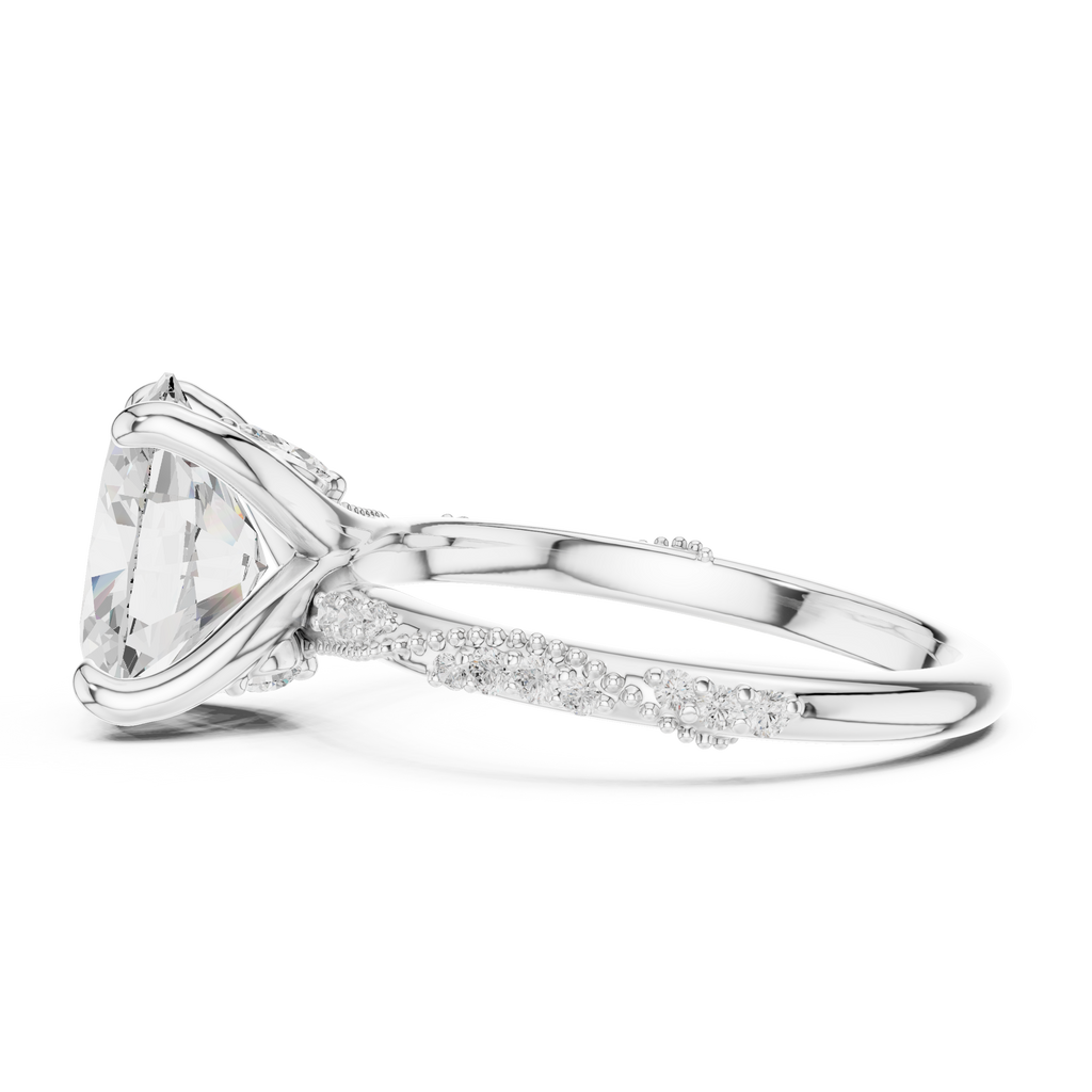 2.75 CT Oval Cut Three Stone Diamond Engagement Ring with Pavé Band