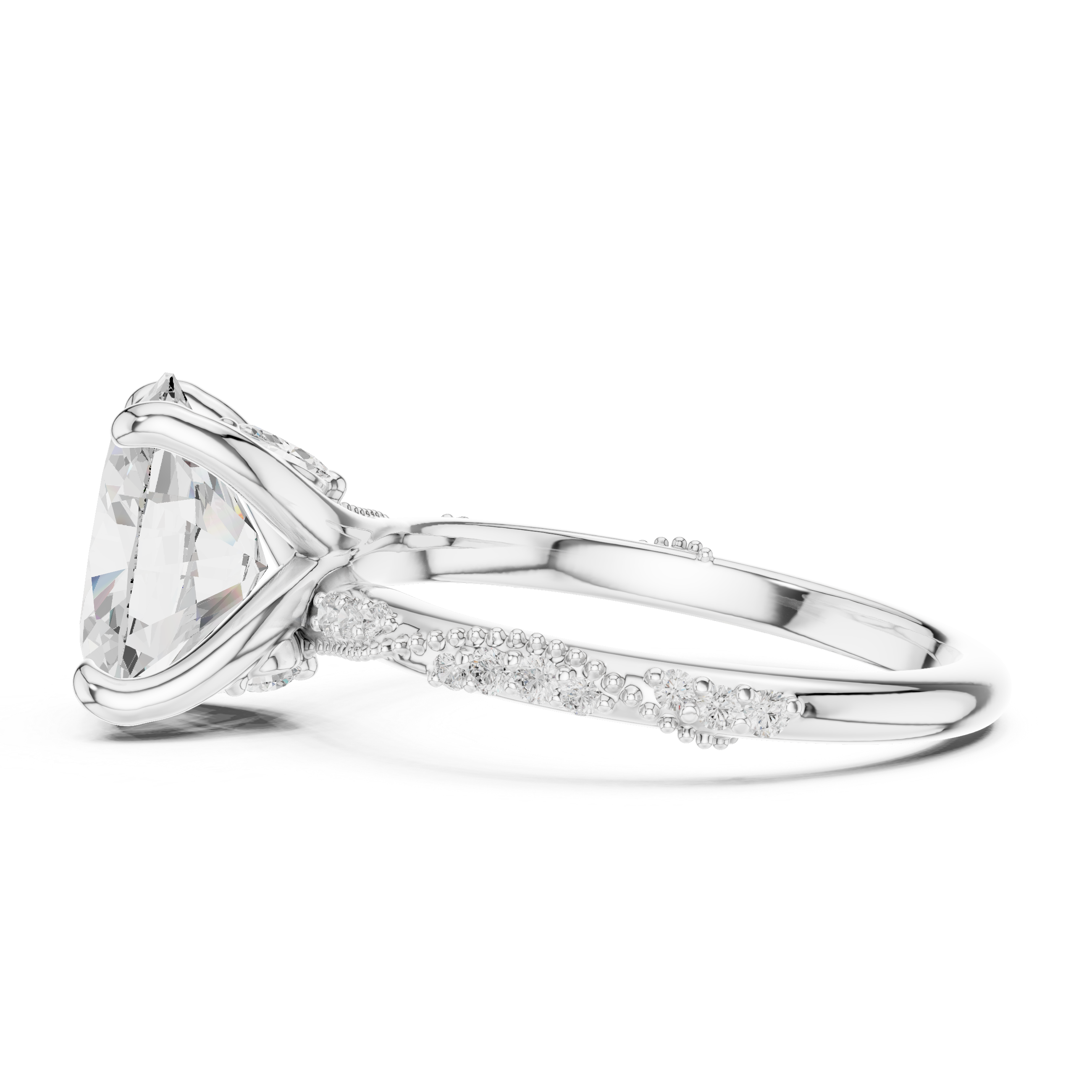 2.75 CT Oval Cut Three Stone Diamond Engagement Ring with Pavé Band