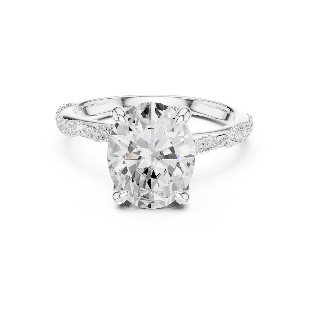 2.75 CT Oval Cut Three Stone Diamond Engagement Ring with Pavé Band