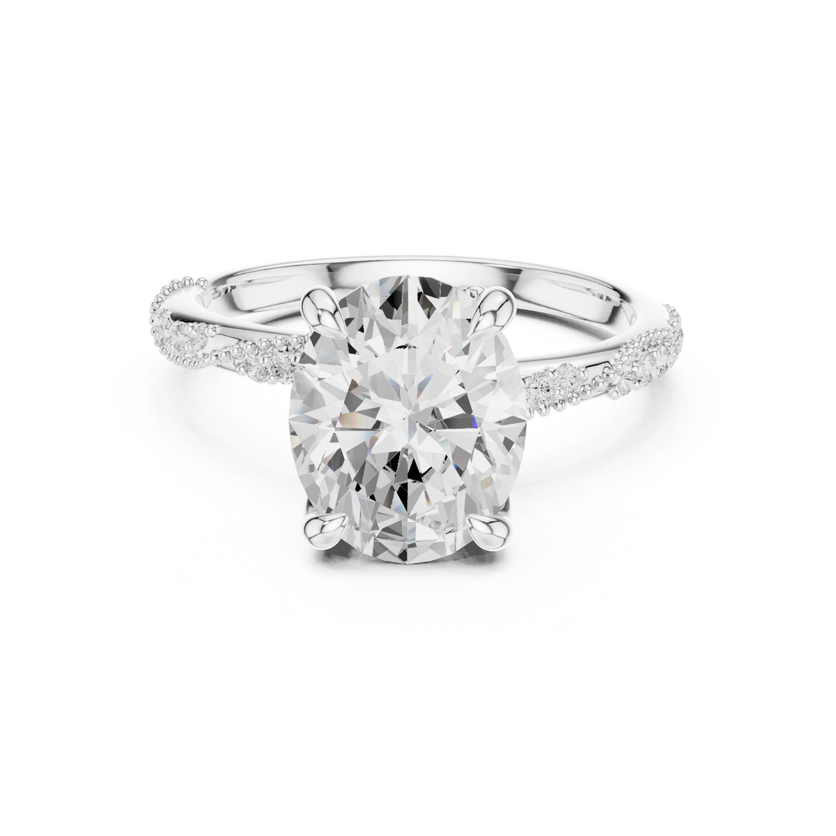 Oval Cut Three Stone Diamond Engagement Ring with Pavé Band — Jewelix Atelier
