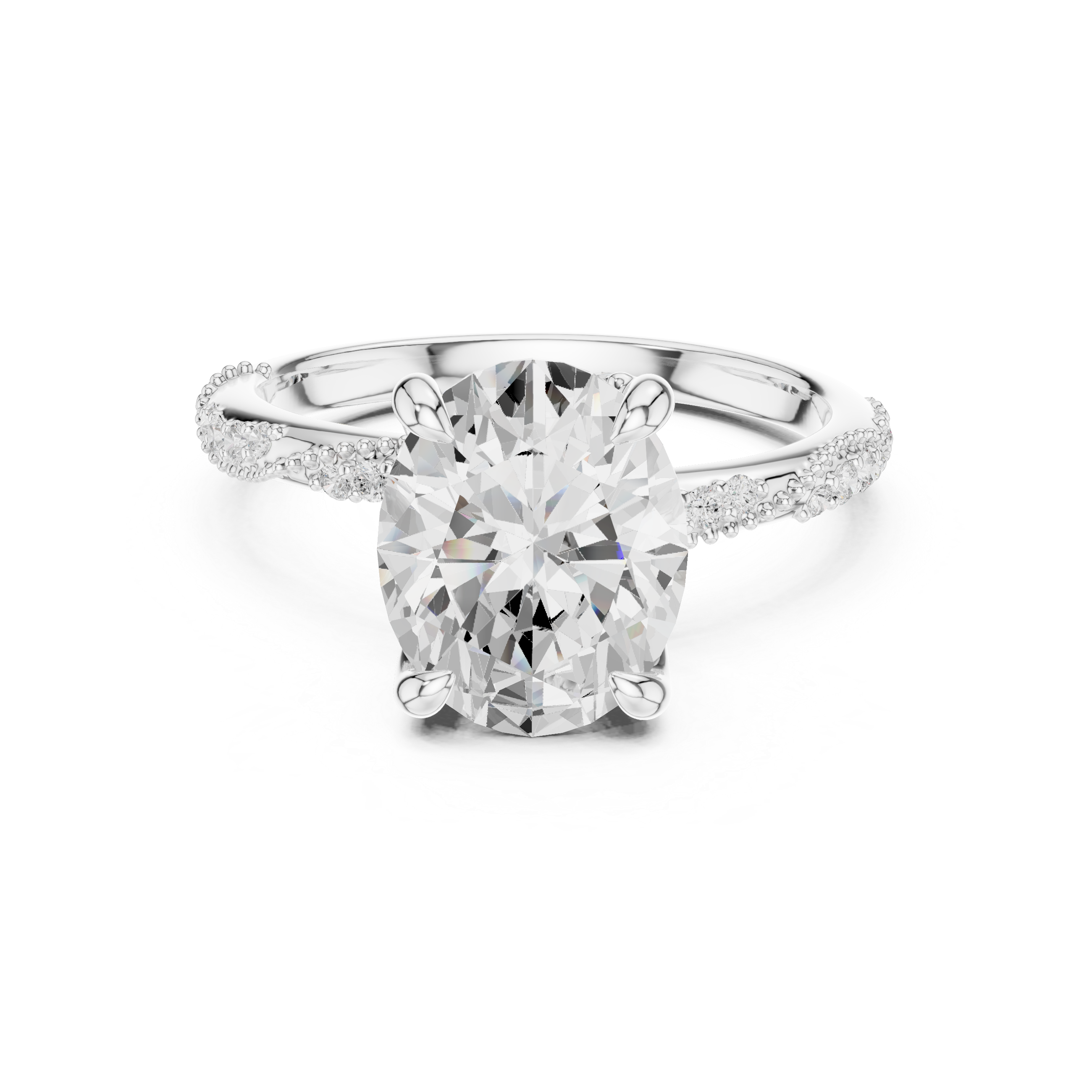 2.75 CT Oval Cut Three Stone Diamond Engagement Ring with Pavé Band