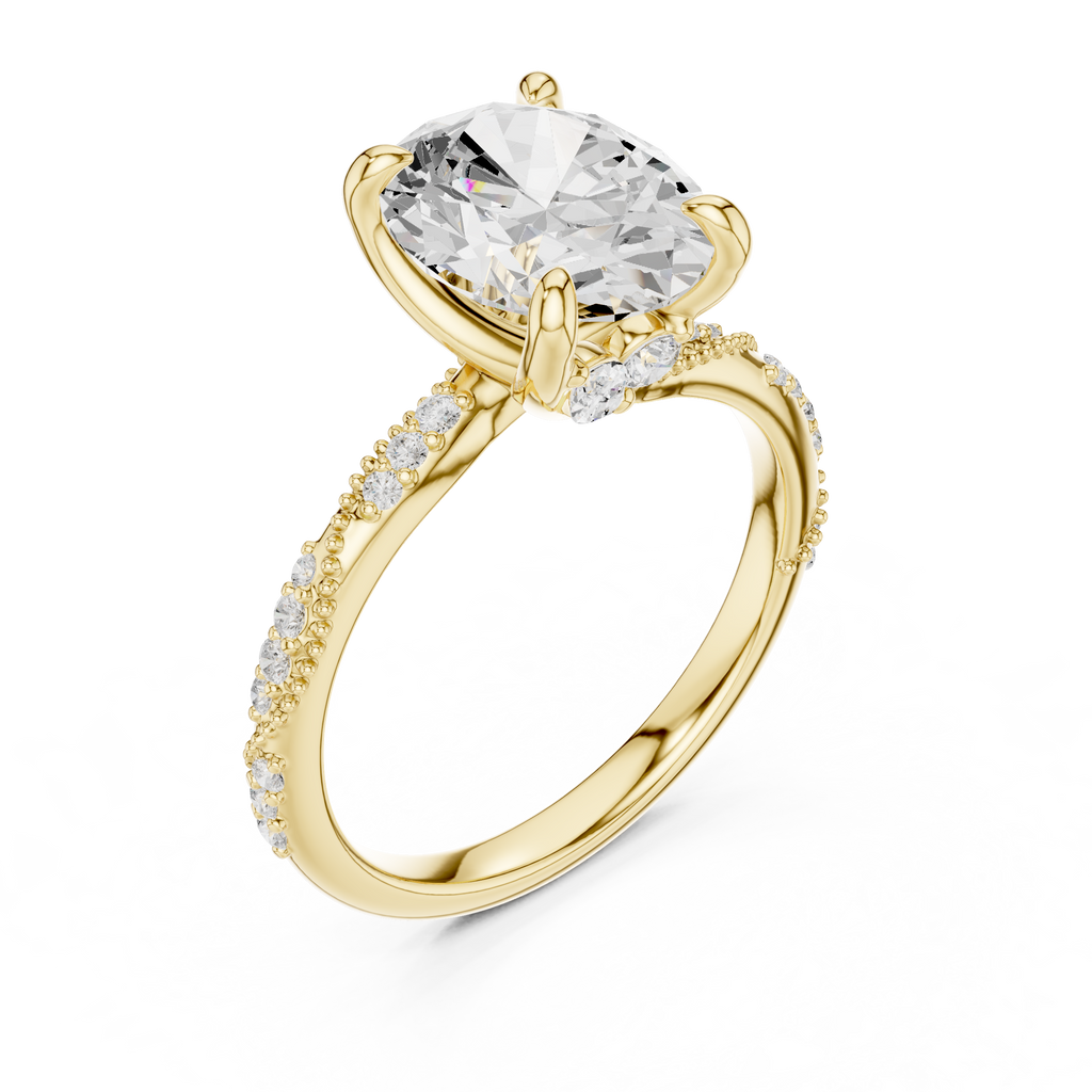 2.75 CT Oval Cut Three Stone Diamond Engagement Ring with Pavé Band