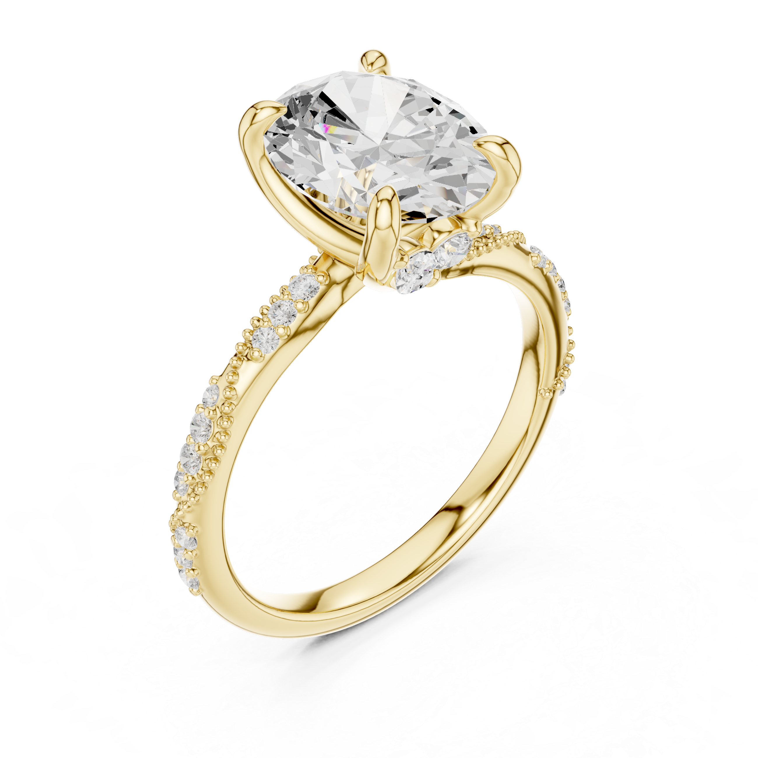 2.75 CT Oval Cut Three Stone Diamond Engagement Ring with Pavé Band