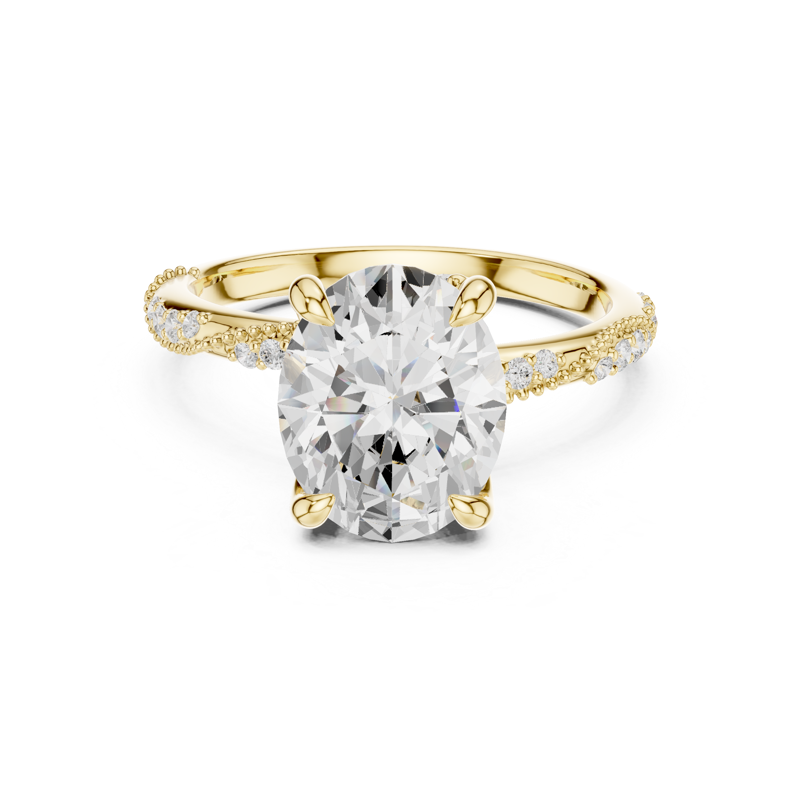 2.75 CT Oval Cut Three Stone Diamond Engagement Ring with Pavé Band