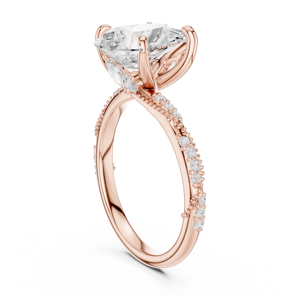2.71 CT Pear Cut Diamond Engagement Ring with Marquise Side Stones & Pavé Band